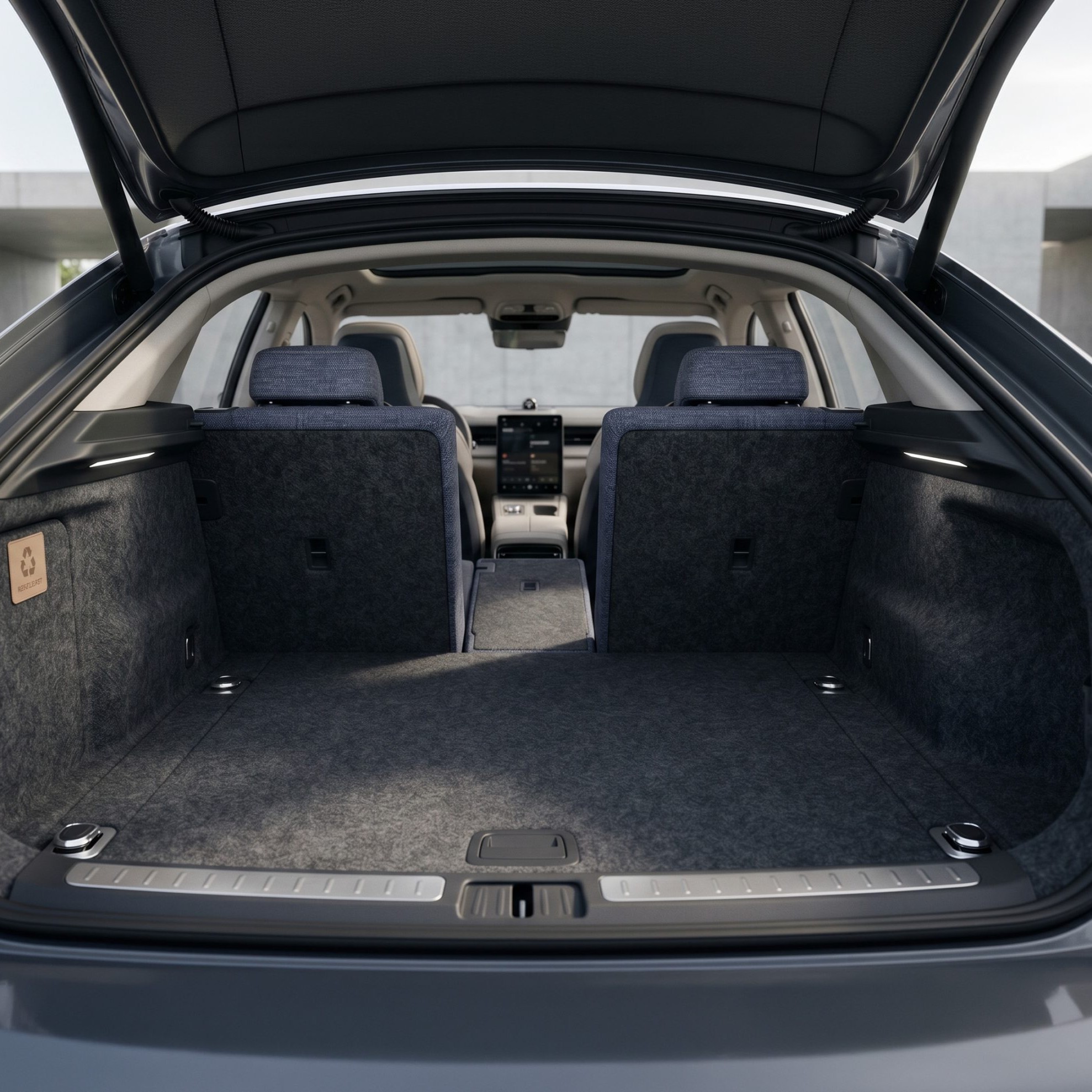 Car trunk interior featuring recycled PET felt panels used in automotive applications