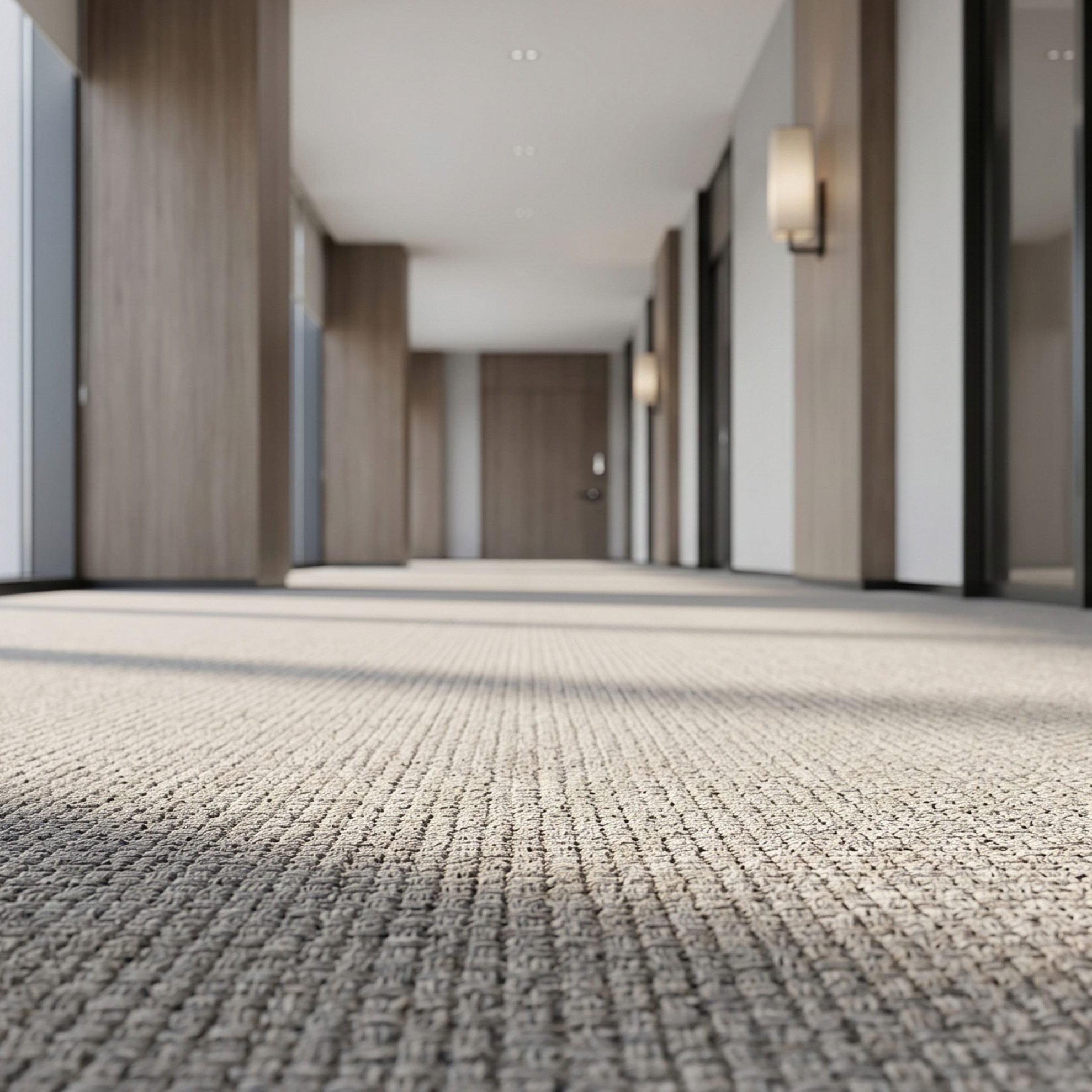 Modern carpet made from recycled PET fibers in a contemporary commercial interior