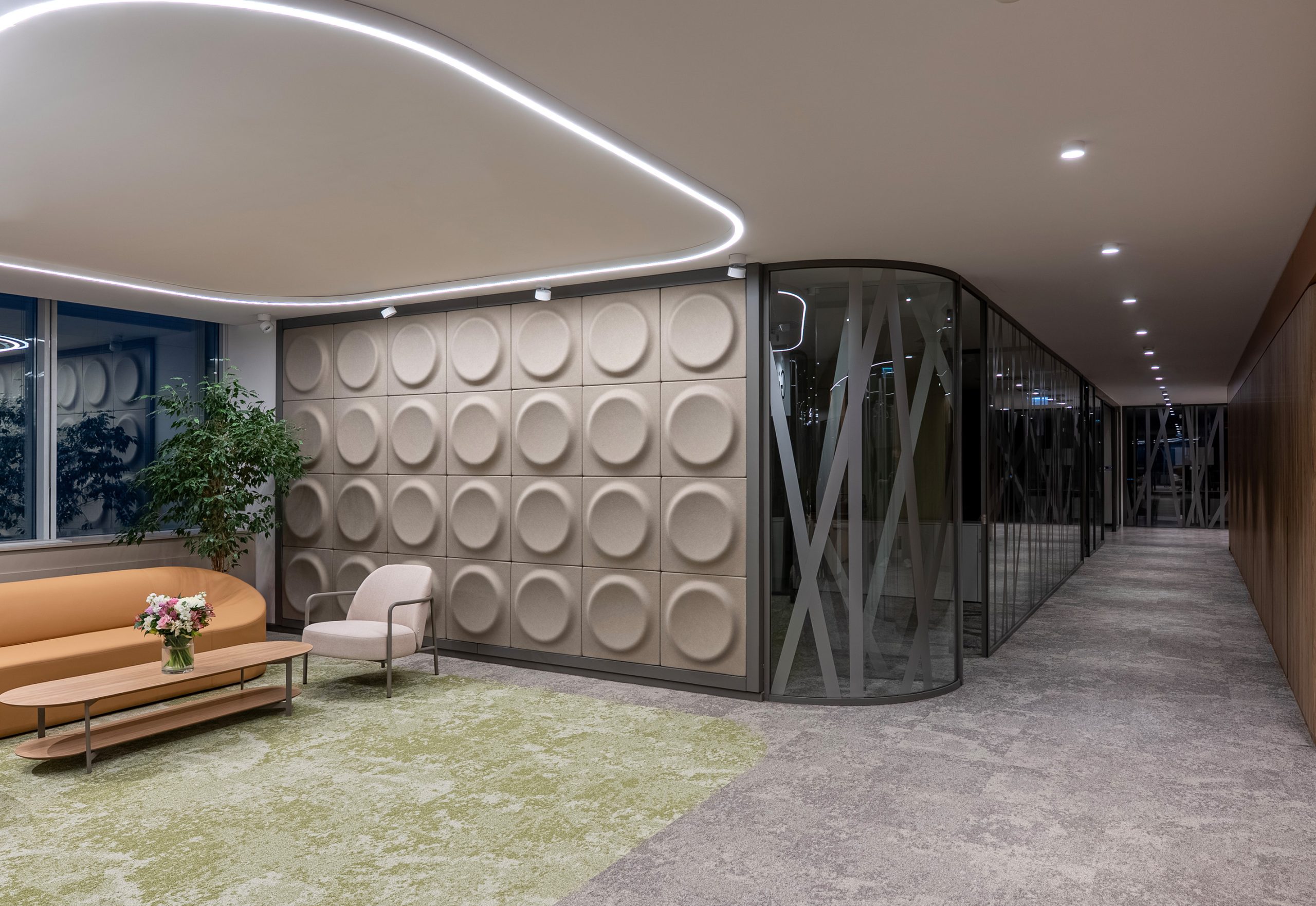 Givaudan waiting area featuring Octopus acoustic wall panels