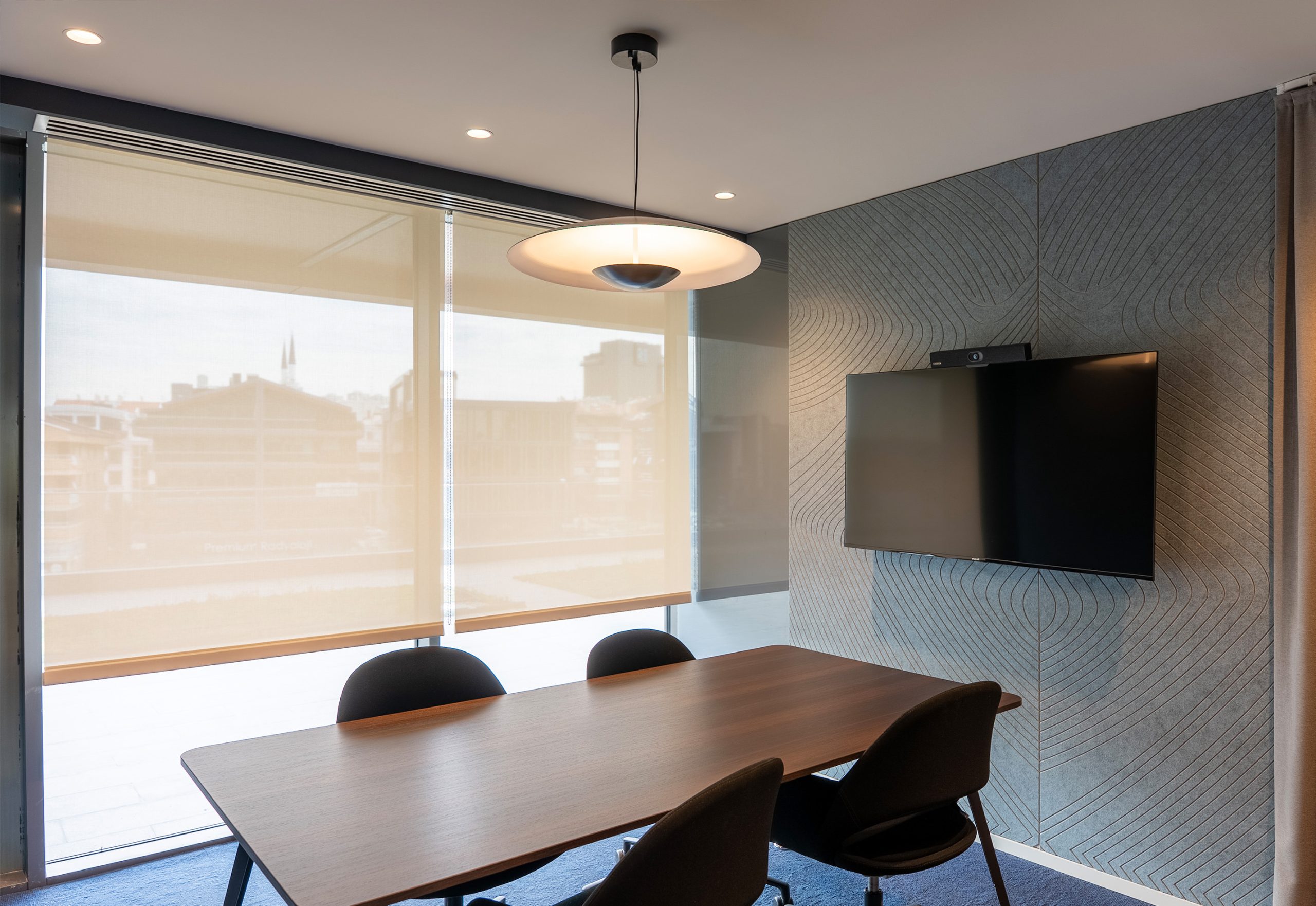 Tiles Zebra acoustic wall panel in a modern office meeting room