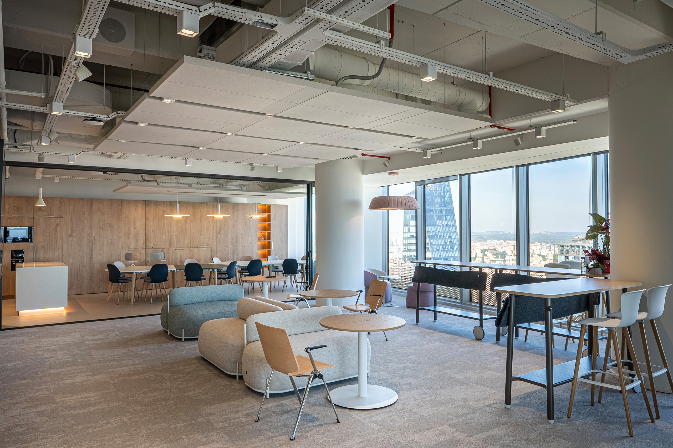 Custom Cloud ceiling panels and Segment acoustic panels in a Caudalie office